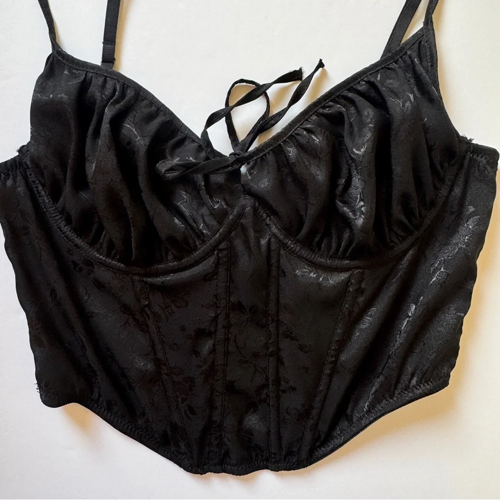 Urban Outfitters Out From Under Devon Satin Corset Black Bra Top Sz L - Picture 14 of 14